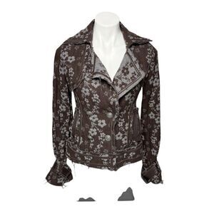 Hazel brown and gray floral double breasted wool blend jacket size S